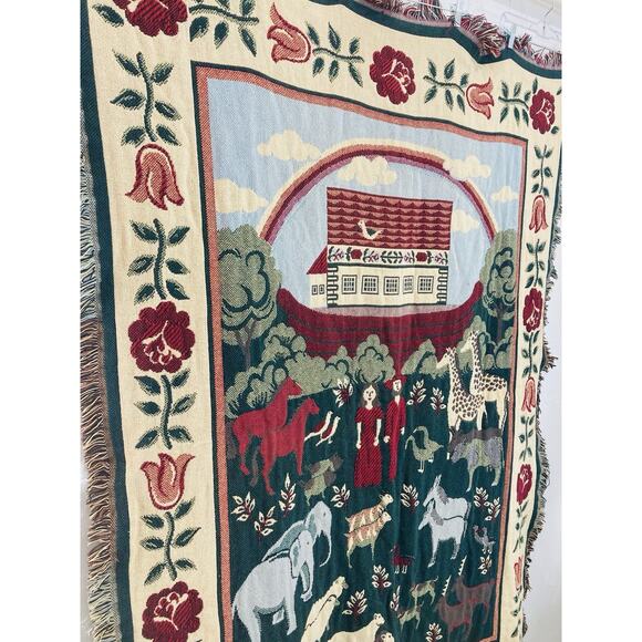 Williamsburg Noah's Ark Throw Blanket Tapestry Goodwin Weavers 100% Cotton Thick - Picture 2 of 10